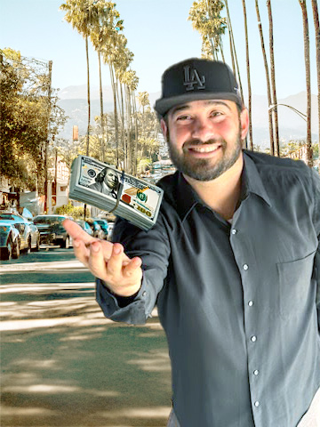 Go Car Buyer staff handing cash to customer – sell my car fast for hassle-free offers in Orange County.