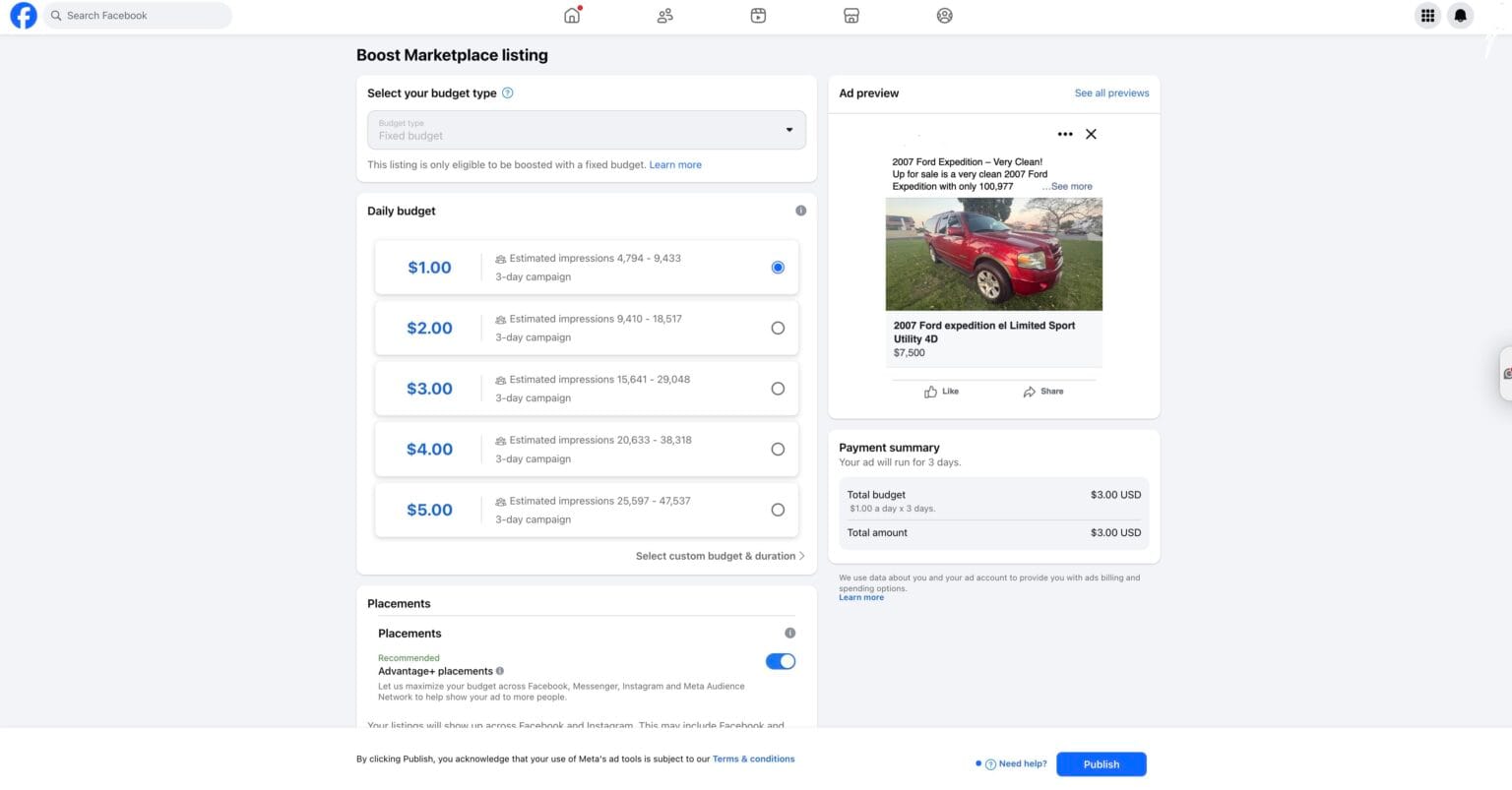 Example of Facebook boost
