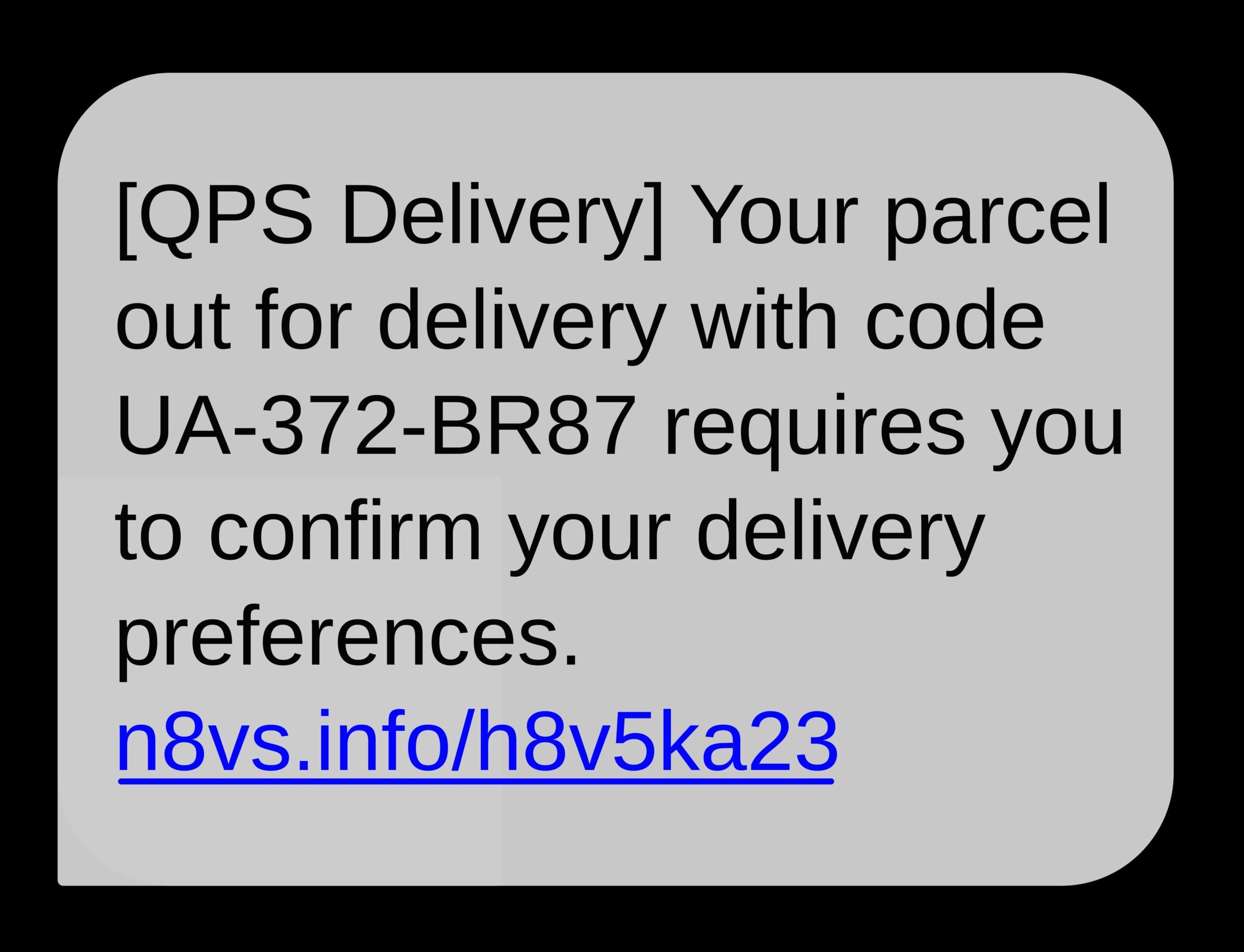 A screenshot of a fake SMS text message containing a phishing link. Scammers send similar malicious text messages to people selling cars privately to steal their financial information.
