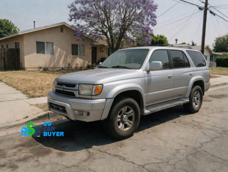 A silver 3rd generation Toyota 4Runner parked on a sun-drenched residential street in Van Nuys, California. GoCarBuyer offers cash for used 4Runners throughout the San Fernando Valley and Southern California.