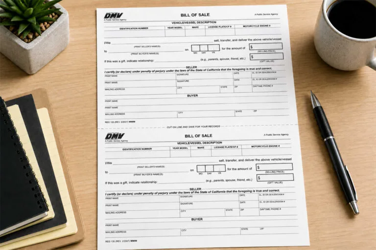 California bill of sale form REG 135 filled out, free official DMV form guide with examples from GoCarBuyer